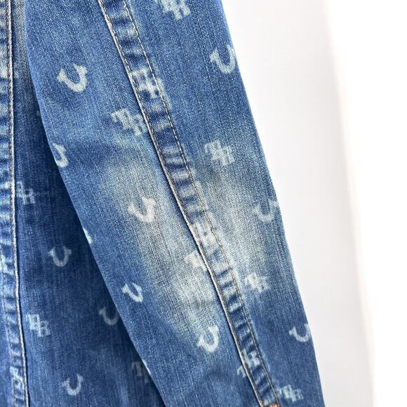 True Religion Monogram Blue Denim Trucker Jacket Mens Size XL - Picture 6 of 13